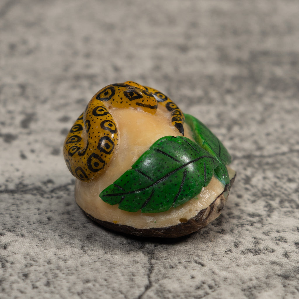 Gold And Green Snake Reptile Tagua Carving