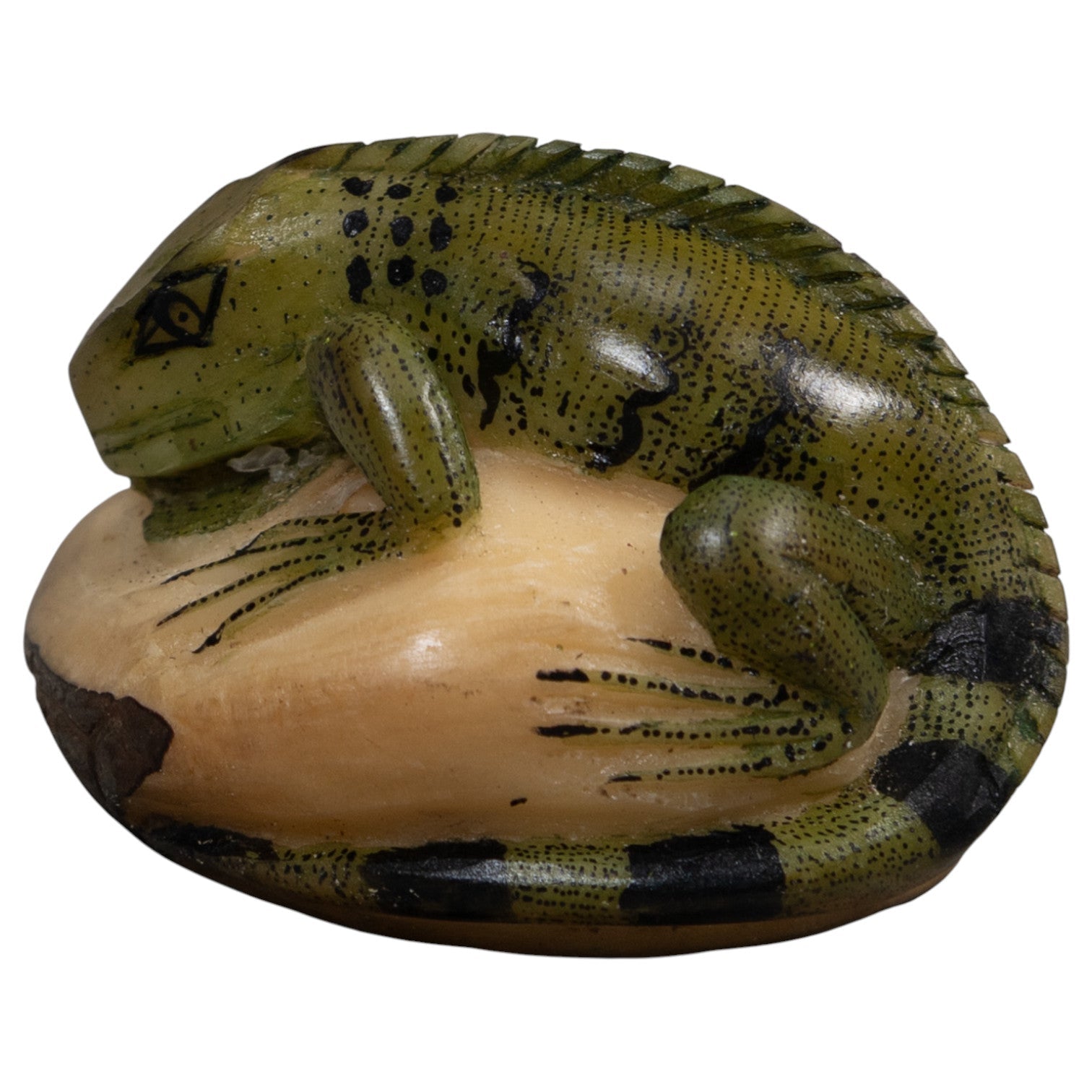 Black And Green Iguana Lizard Tagua Carving