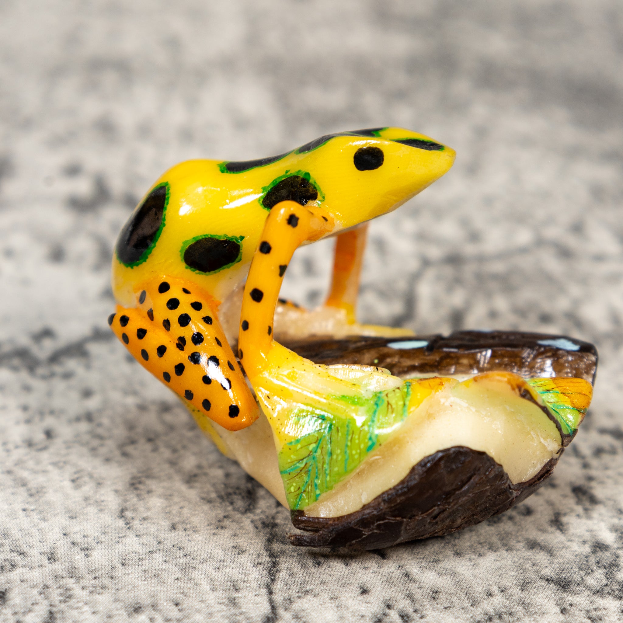 Gold Yellow And Black Poison Dart Frog Tagua Carving