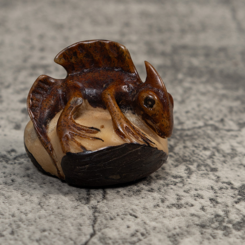 Vintage Brown Jesus Lizard Tagua Carving