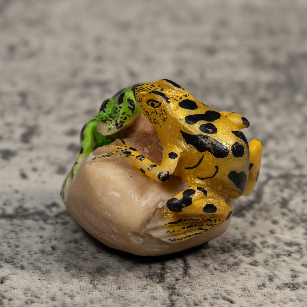Double Gold And Green Frog Tagua Carving