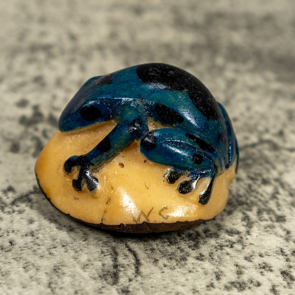 Vintahe Black And Blue Poison Dart Frog Tagua Carving