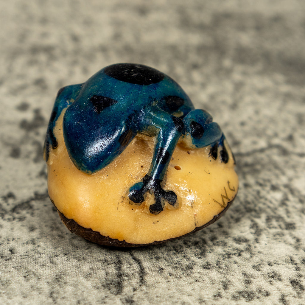 Vintahe Black And Blue Poison Dart Frog Tagua Carving