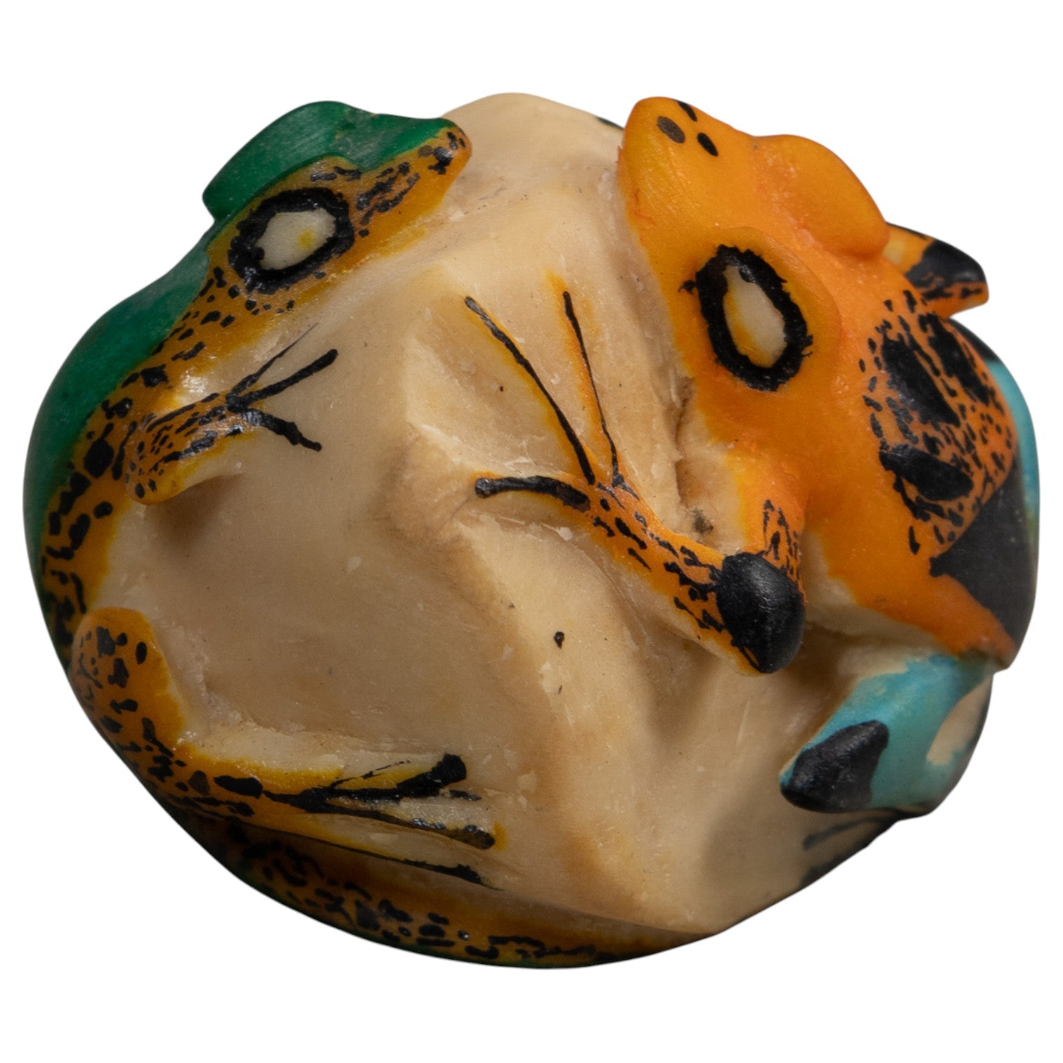 Double Green Orange And Blue Poison Dart Frog Tagua Carving