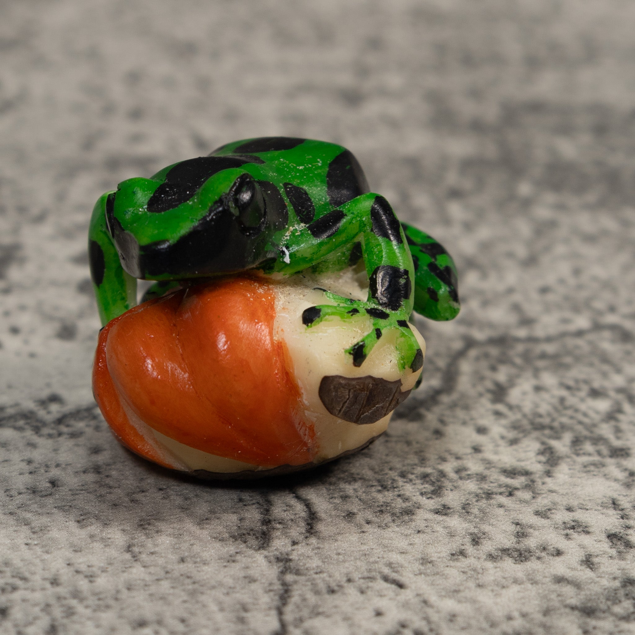 Black Geen And Orange Poison Dart Frog Tagua Carving