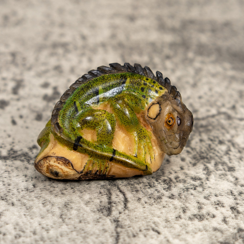 Green Gray And Black Iguana Lizard Tagua Carving