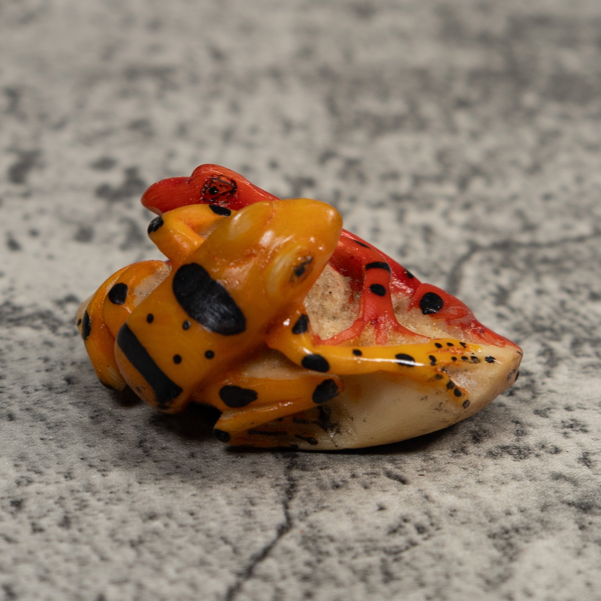 Double Gold And Red Frog Tagua Carving