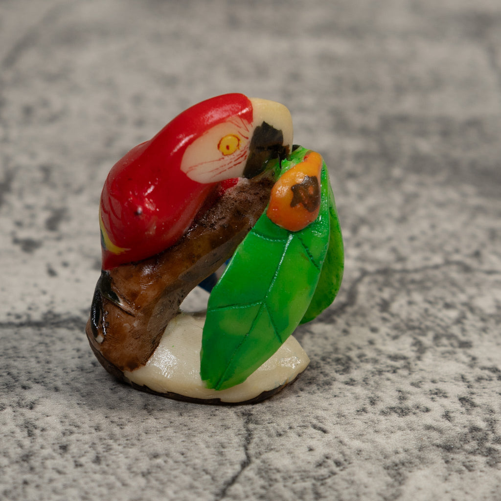 Red Blue And Yellow Macaw Parrot Bird Tagua Carving