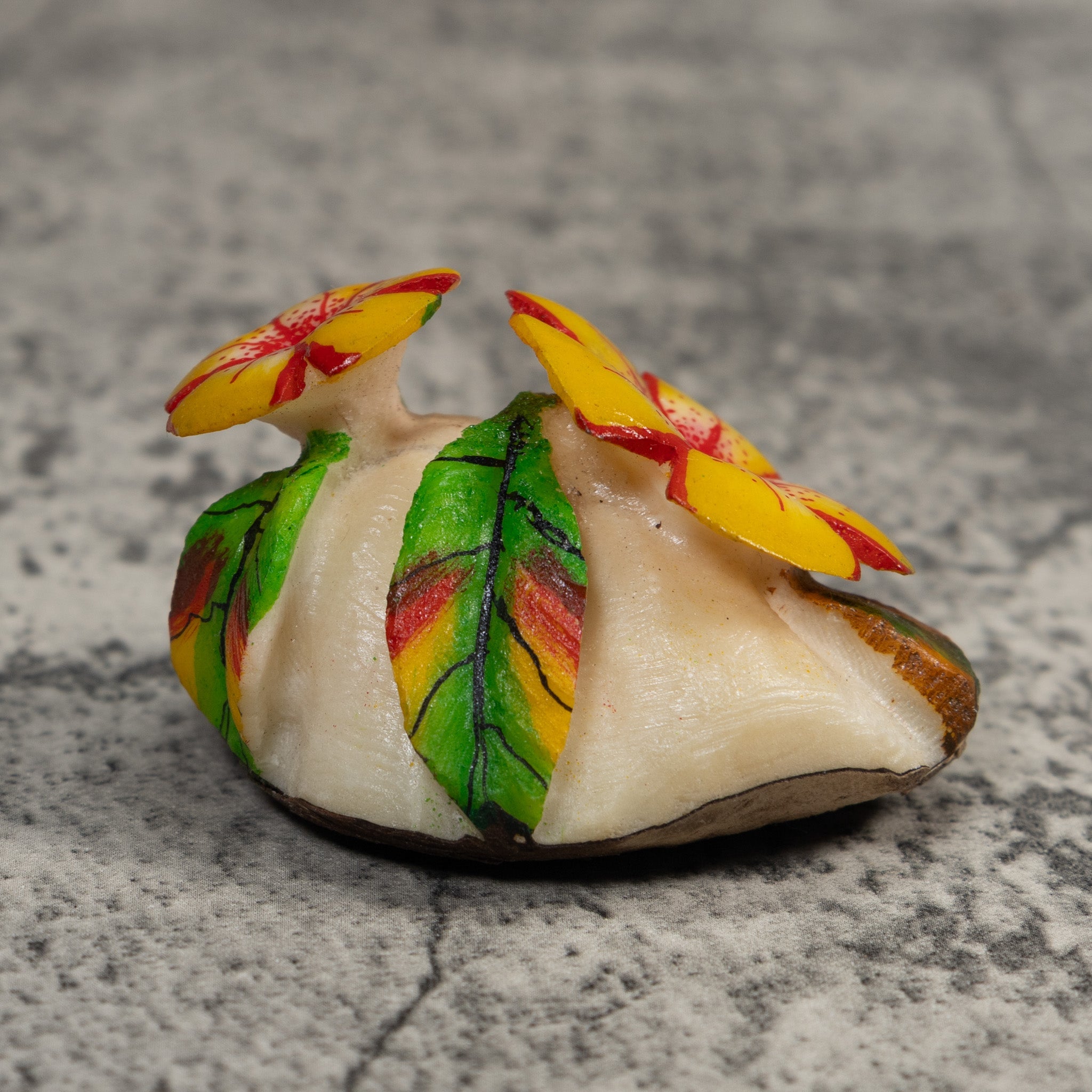 Double Red And Yellow Foliage Flower Tagua Carving