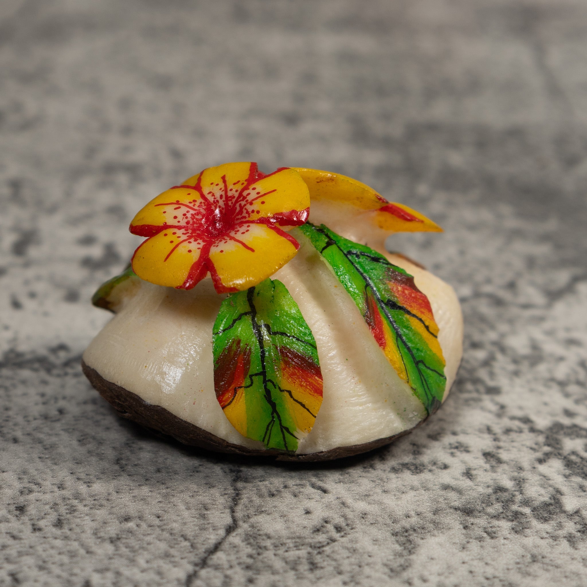 Double Red And Yellow Foliage Flower Tagua Carving