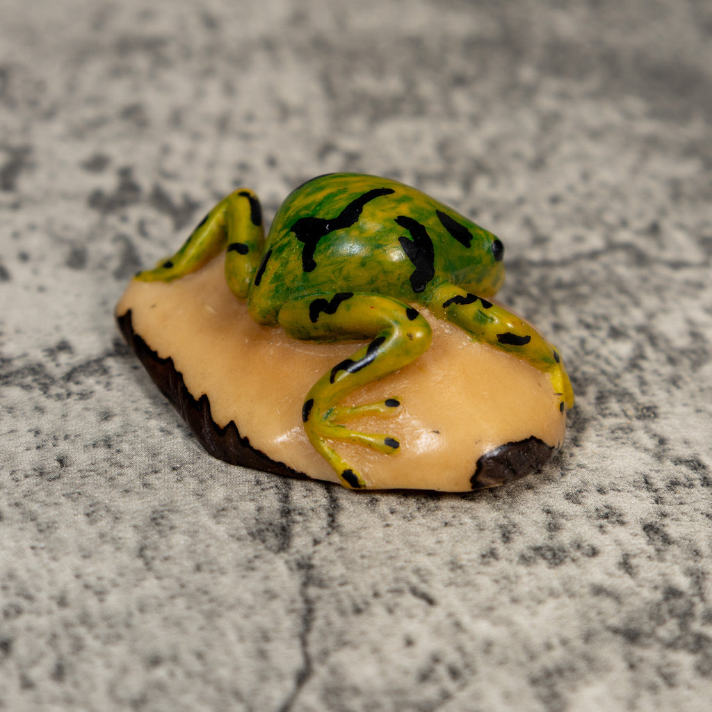 Vintage Green Gold And Black Frog Tagua Carving