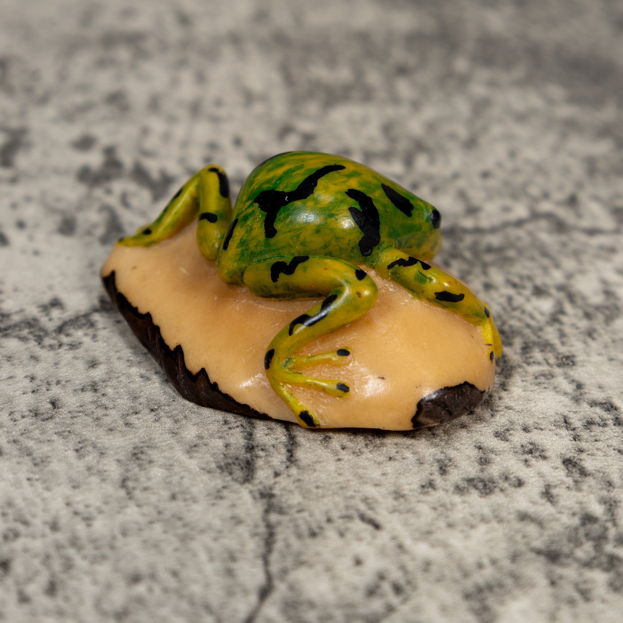 Vintage Green Gold And Black Frog Tagua Carving