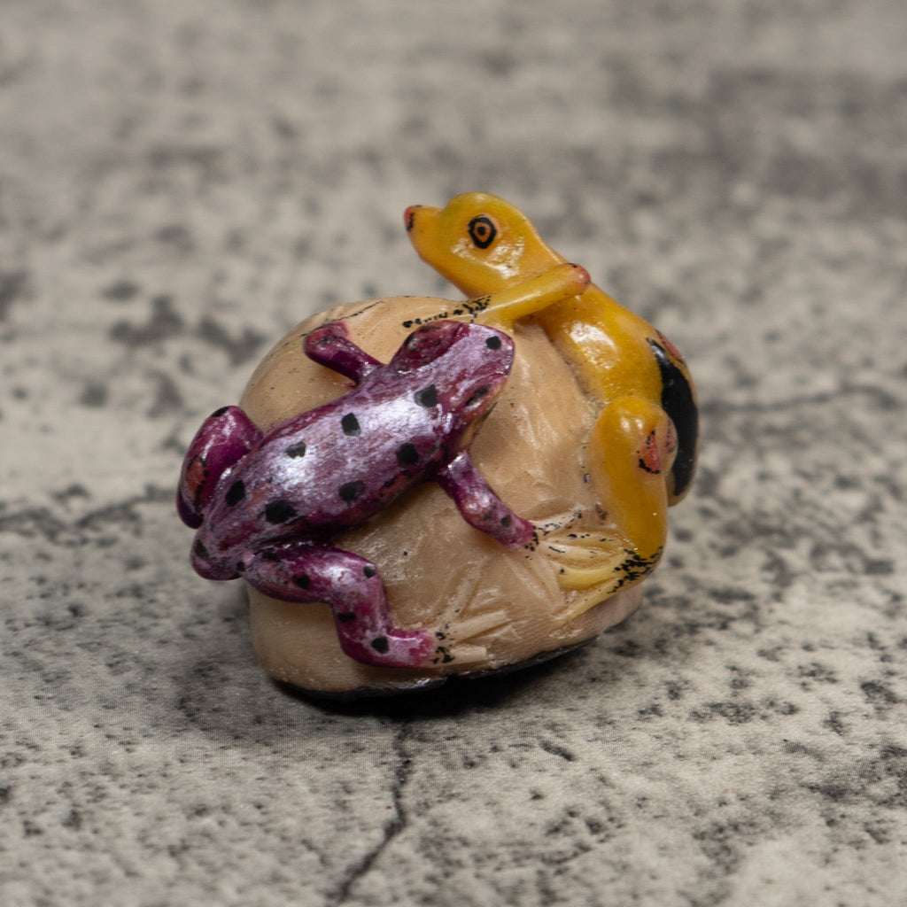 Double Vintage Purple And Gold Poison Dart Frog Tagua Carving