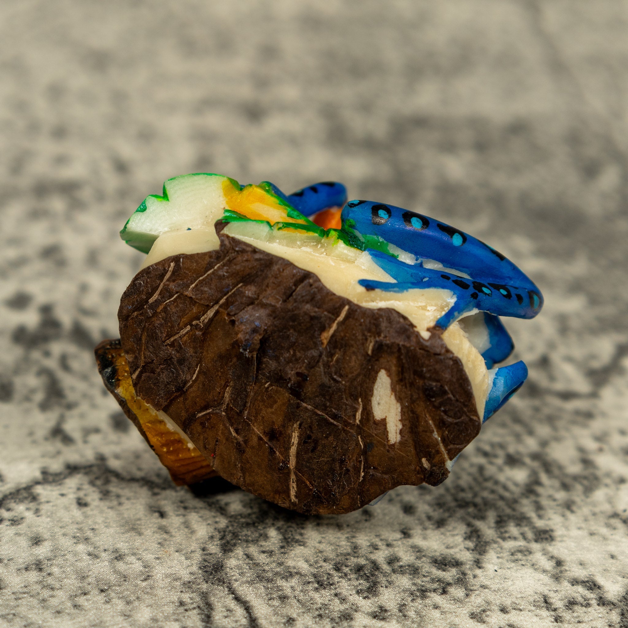 Blue Orange And Black Poison Dart Frog Tagua Carving