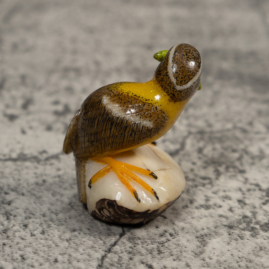 Signed Bird With Caterpillar Tagua Carving
