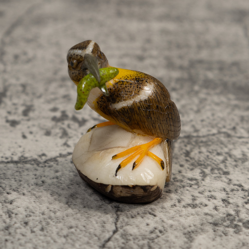 Signed Bird With Caterpillar Tagua Carving