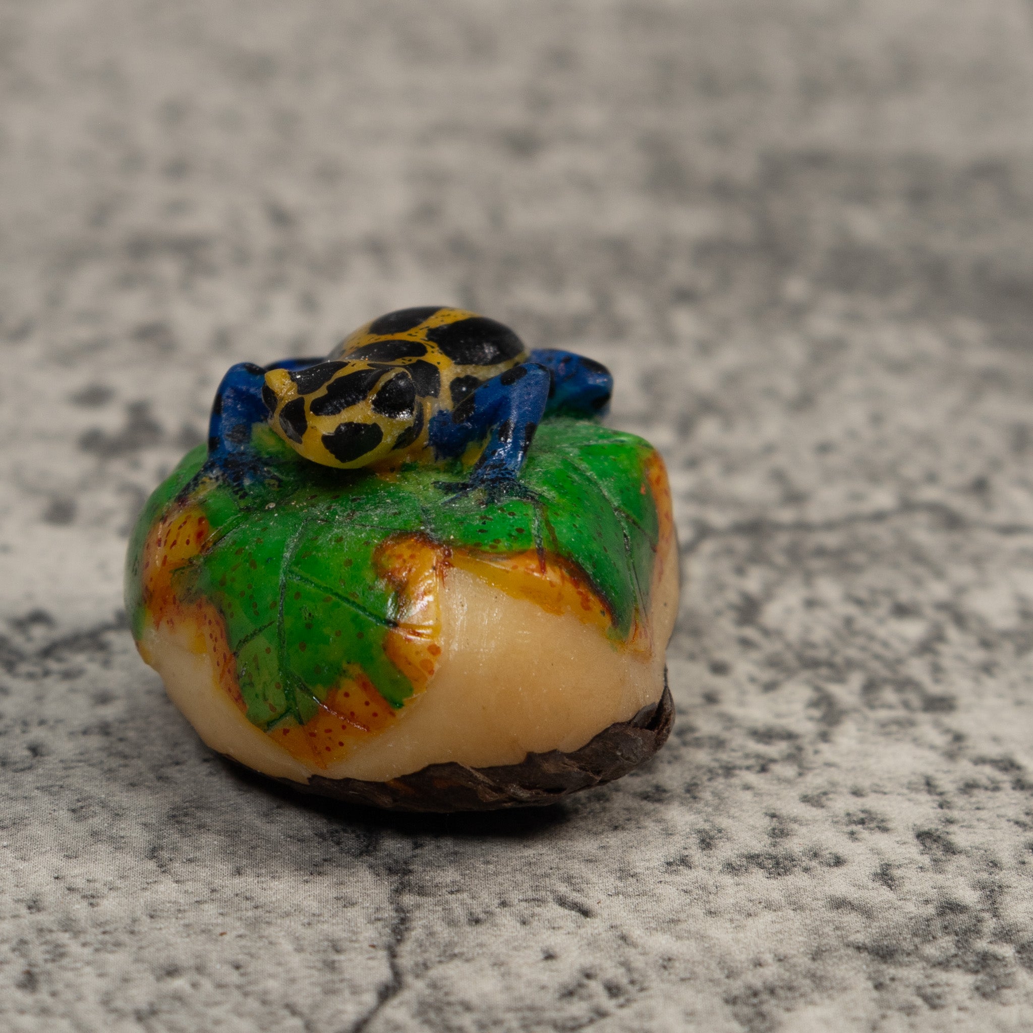 Black Blue And Yellow Poison Dart Frog Tagua Carving