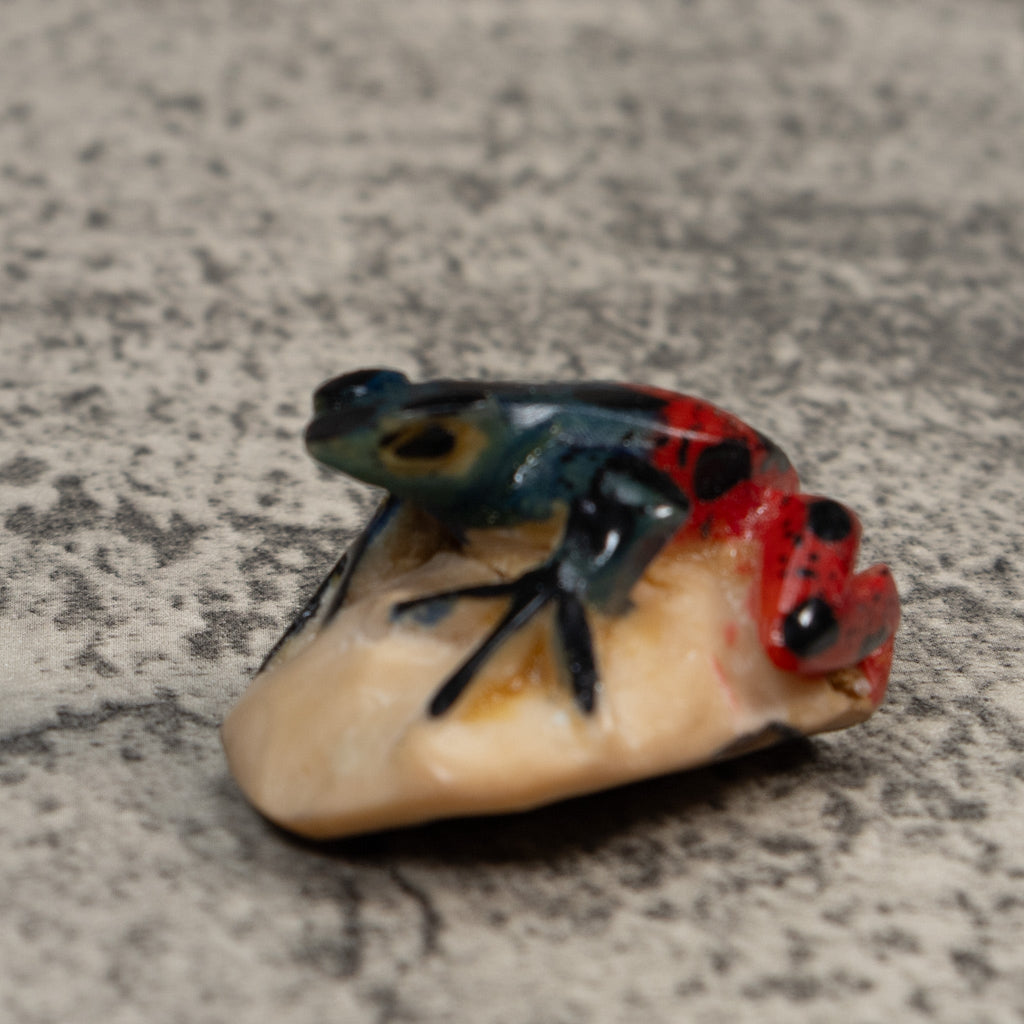 Vintage Blue Green And Black Poison Dart Frog Tagua Carving