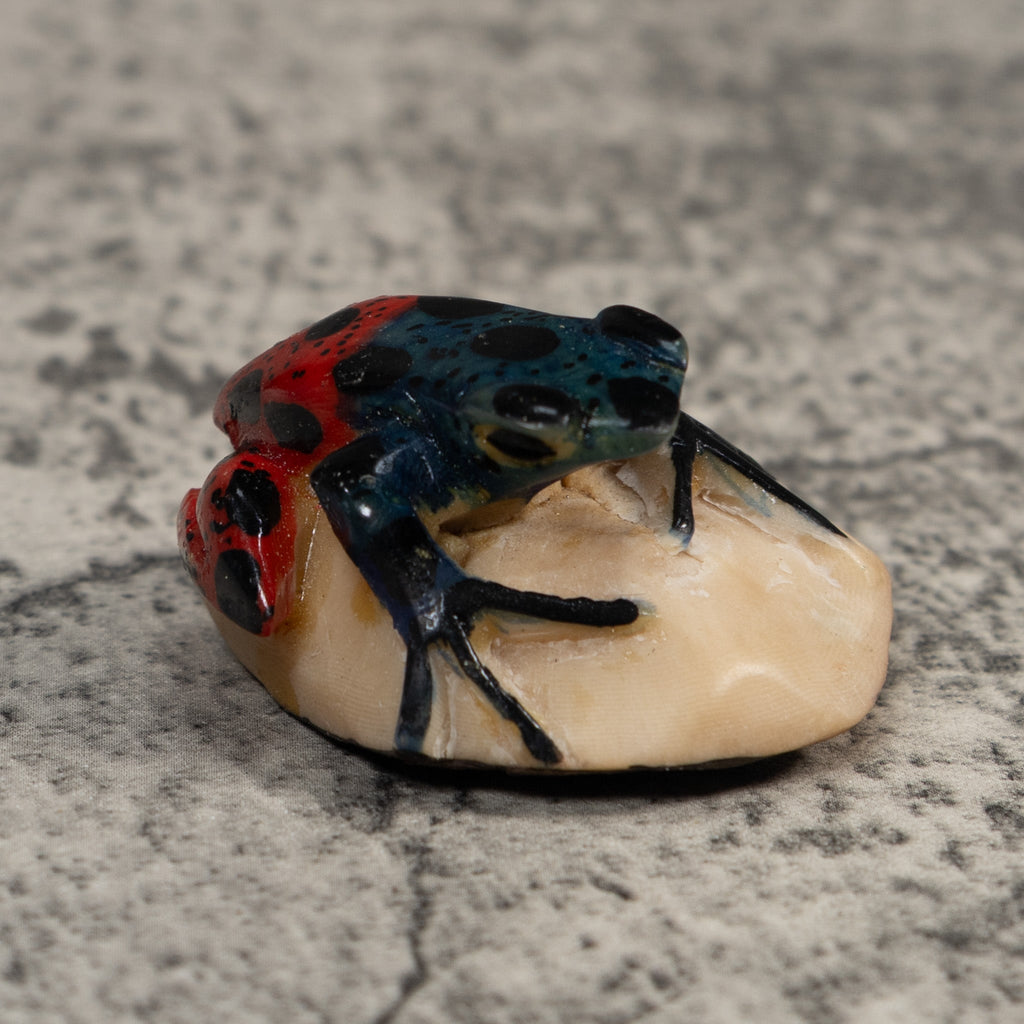 Vintage Blue Green And Black Poison Dart Frog Tagua Carving