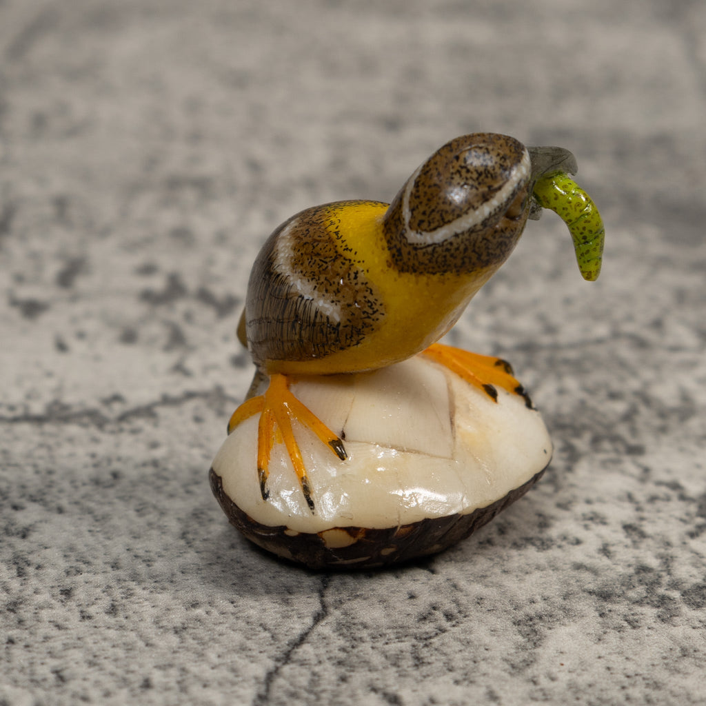 Signed Bird With Caterpillar Tagua Carving