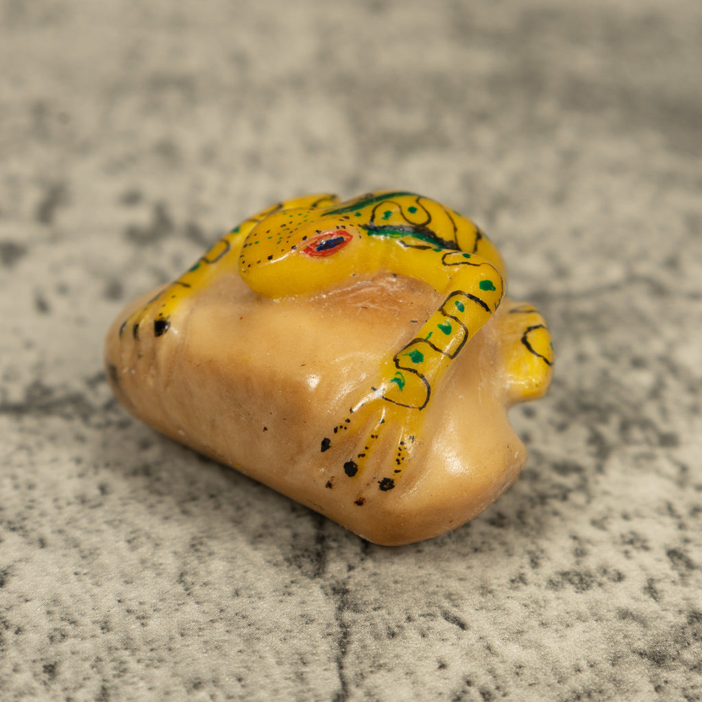 Vintage Yellow And Black Fantasy Frog Tagua Carving