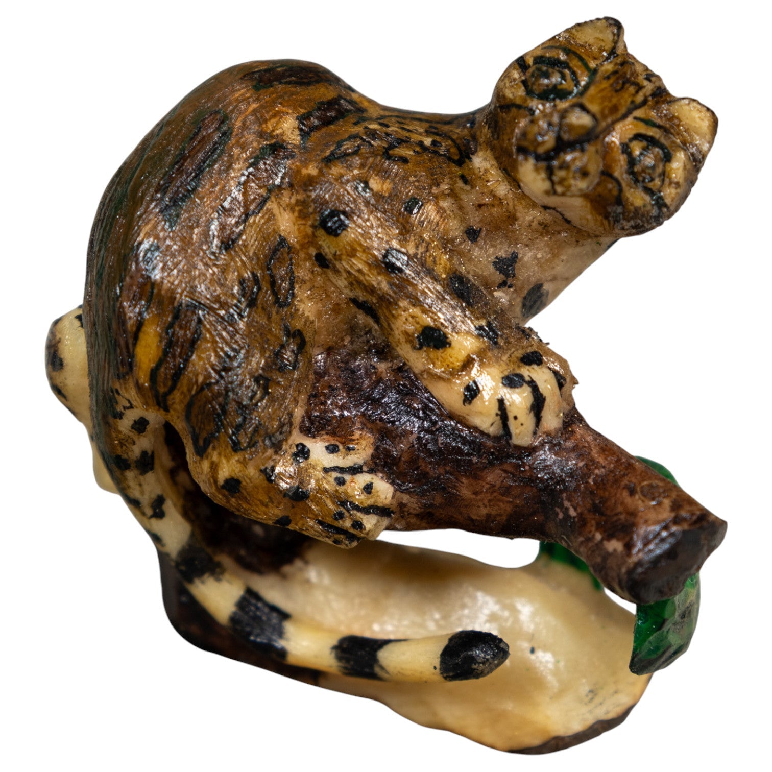 Jaguar Cat On Log Tagua Carving