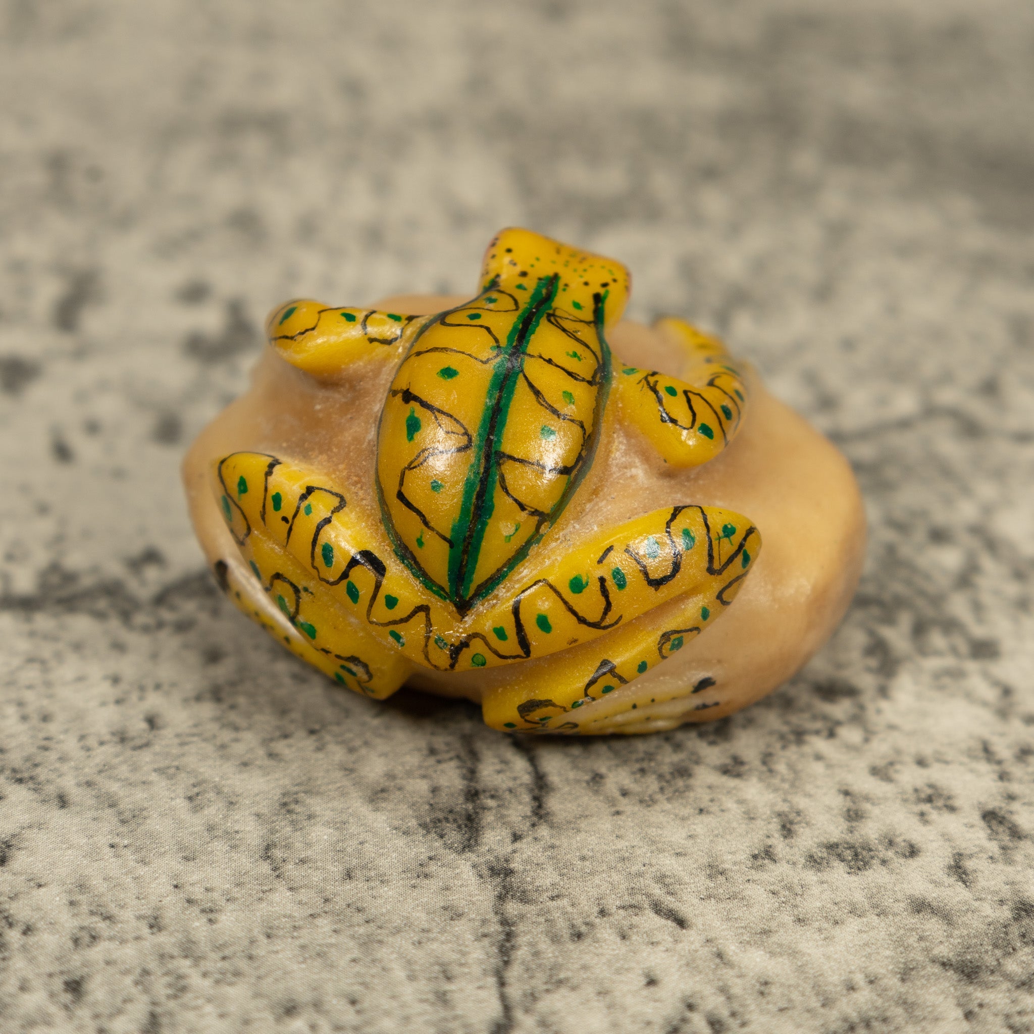 Vintage Yellow And Black Fantasy Frog Tagua Carving