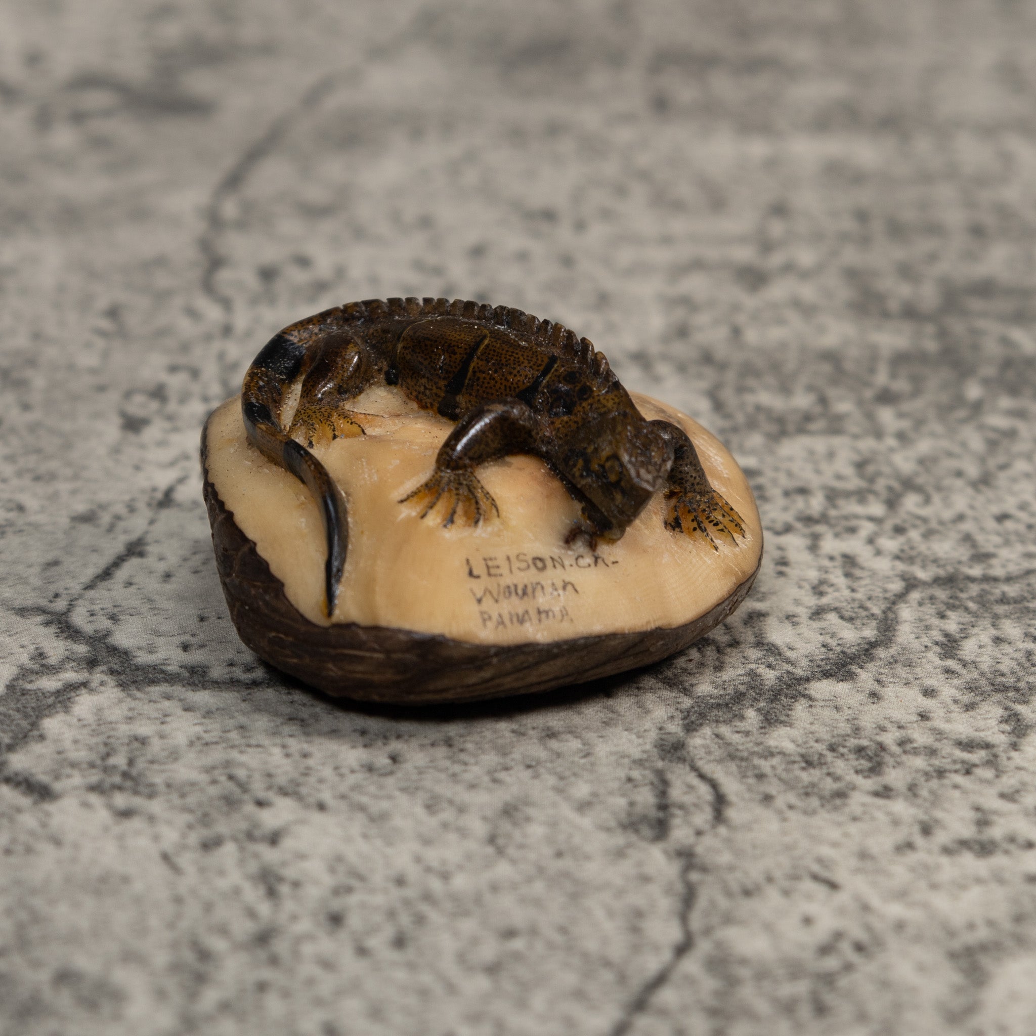 Green And Black Iguana Lizard Tagua Carving