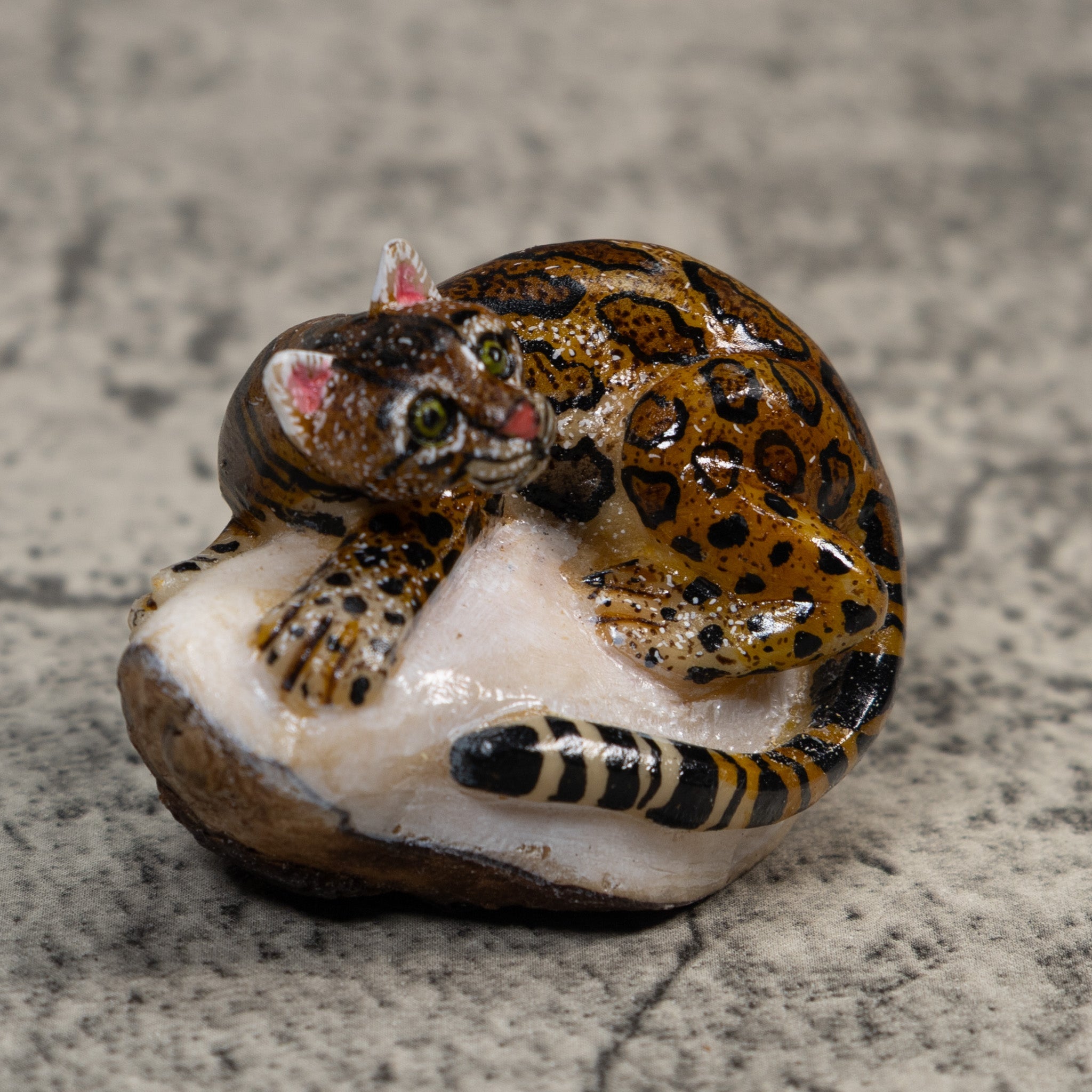 Brown And Black Jaguar Cat Tagua Carving