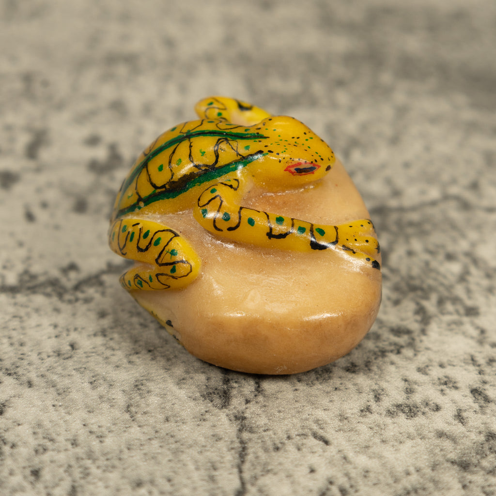 Vintage Yellow And Black Fantasy Frog Tagua Carving