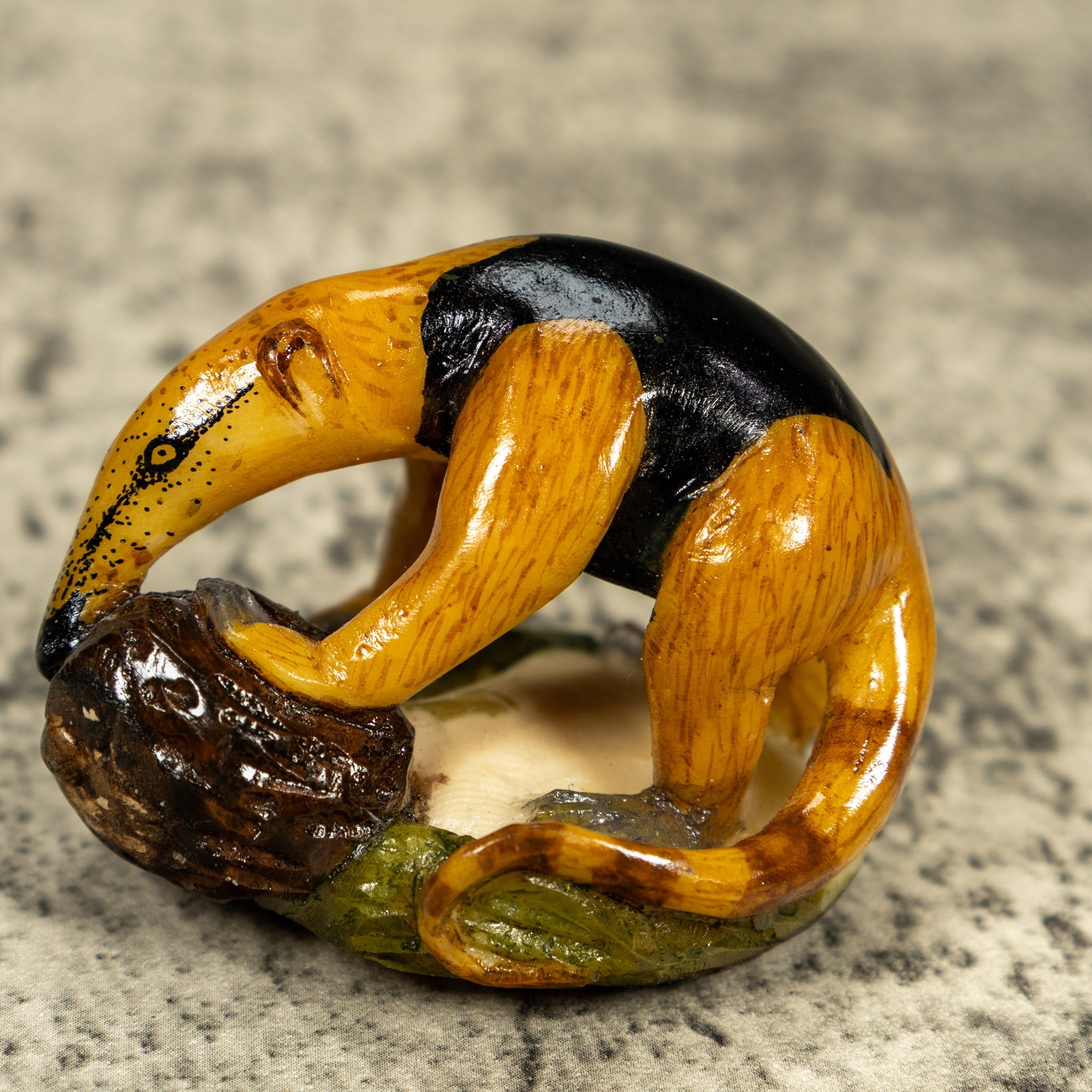 Brown And Black Anteater With Termit Nest Tagua Carving