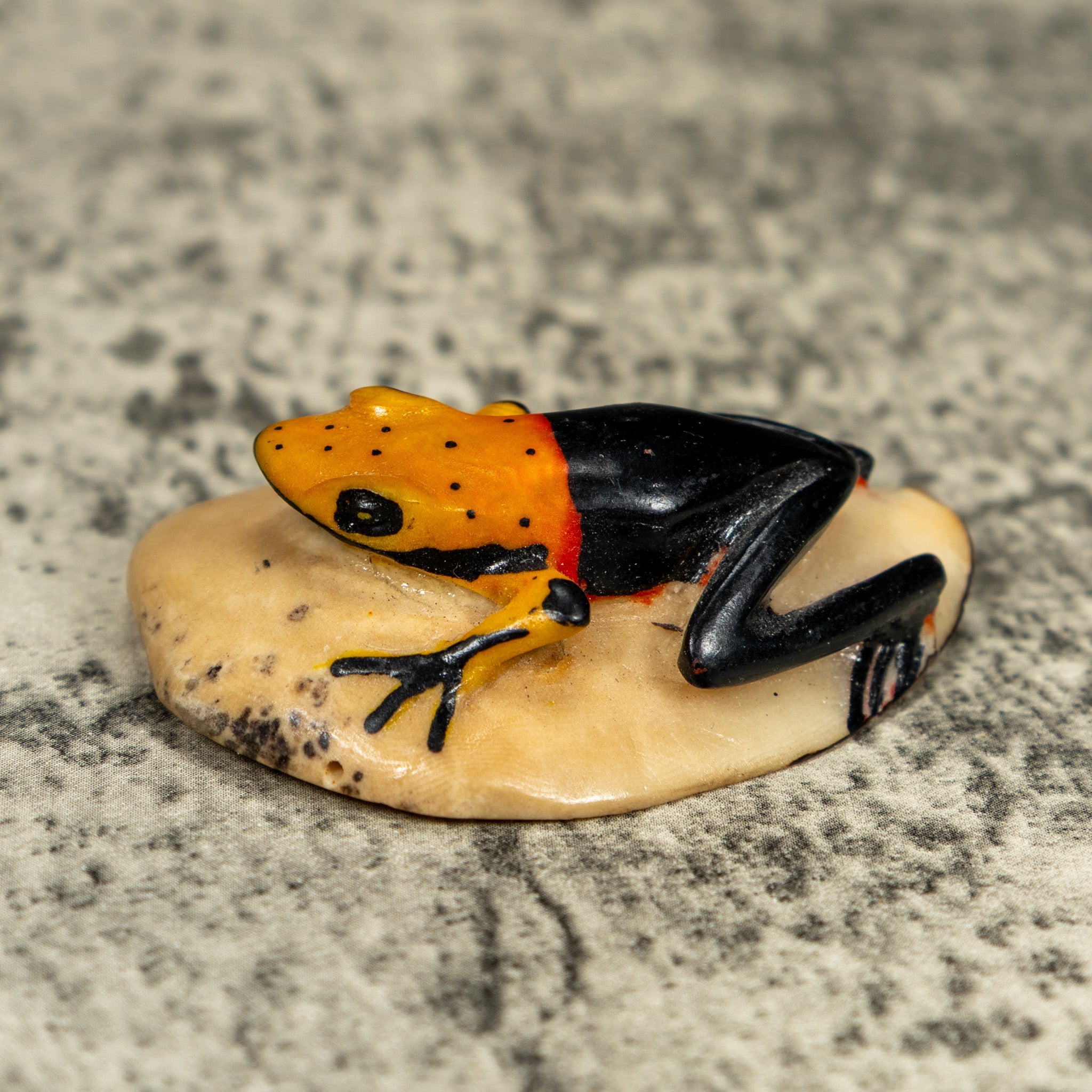 Vintage Black And Orange Poison Dart Frog Tagua Carving