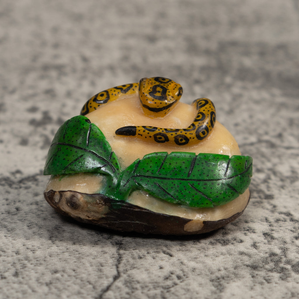 Gold And Green Snake Reptile Tagua Carving