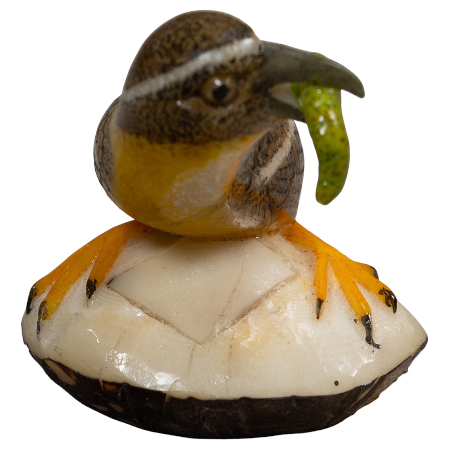 Signed Bird With Caterpillar Tagua Carving
