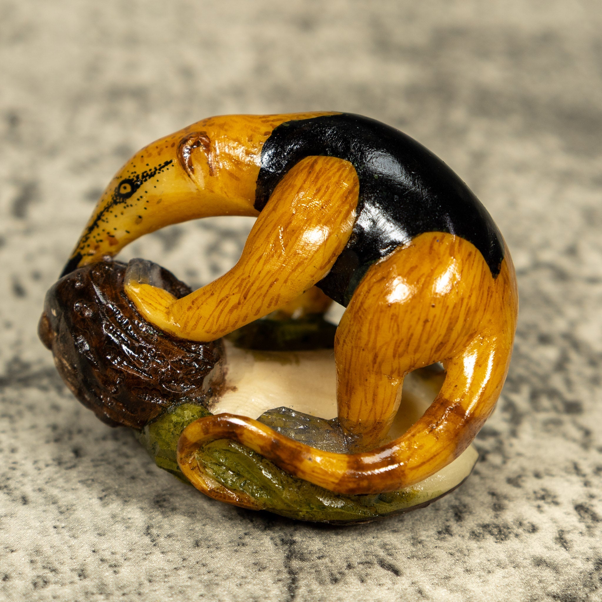 Brown And Black Anteater With Termit Nest Tagua Carving