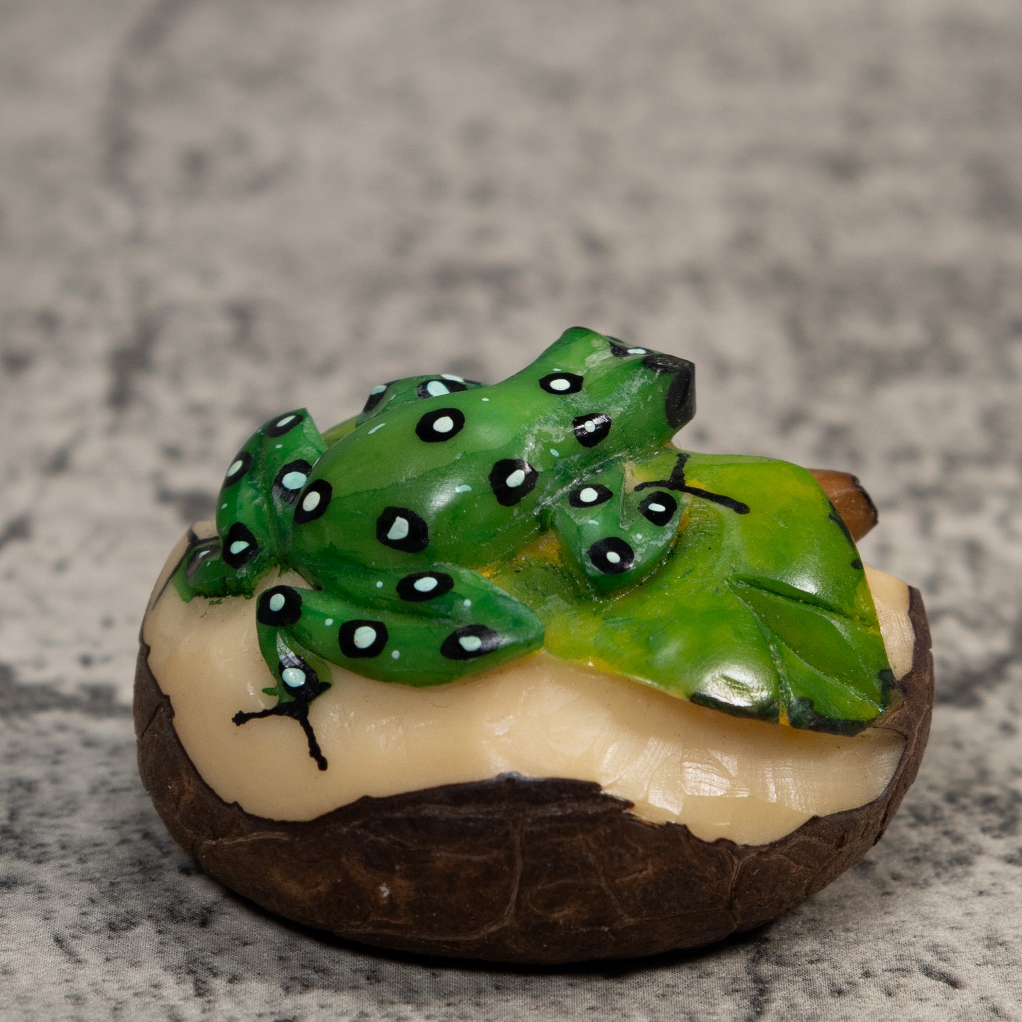 Green White And Black Poison Dart Frog Tagua Carving