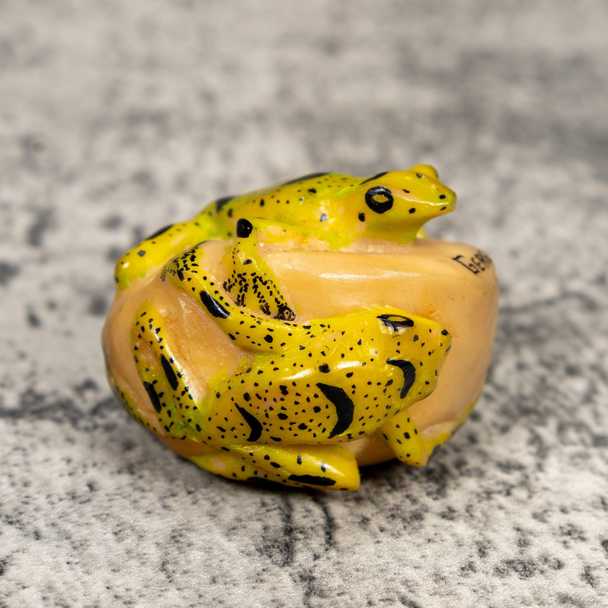 Vintage Double (2) Golden Frog Tagua Carving