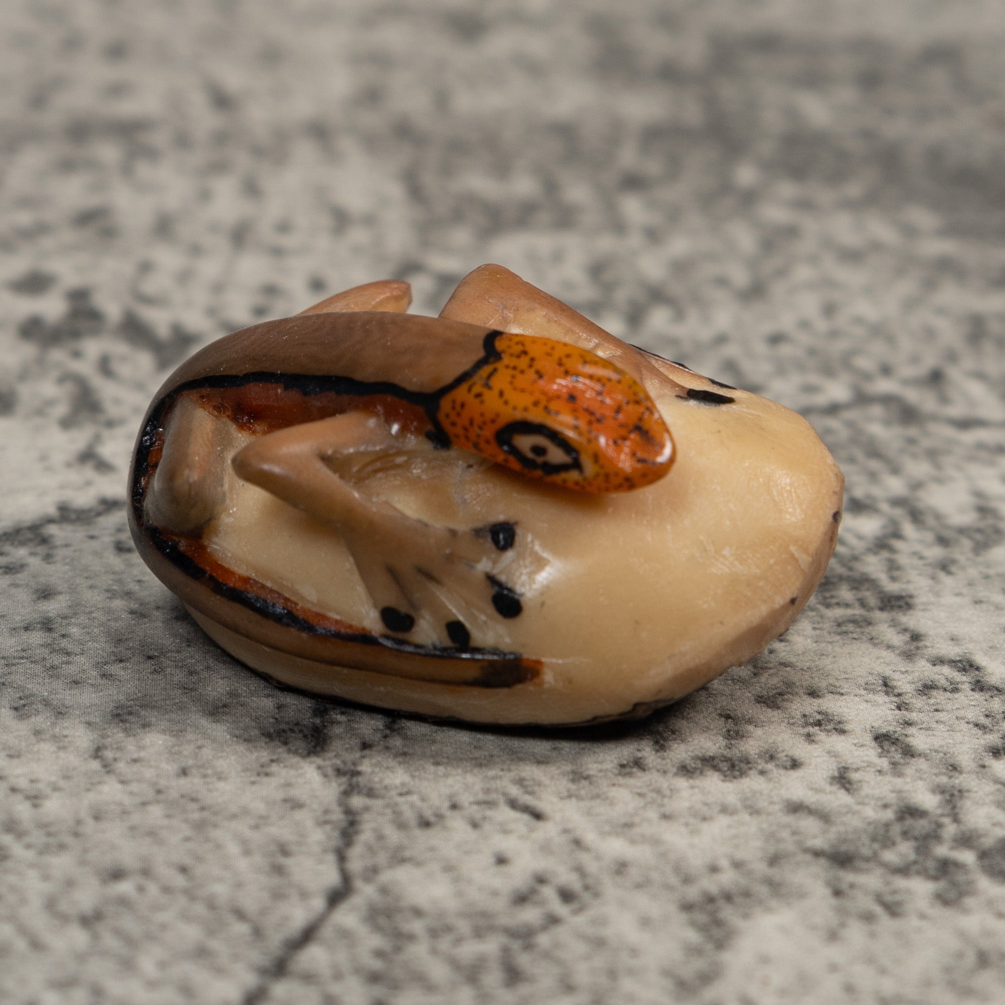 Vintage Brown And Orange Gecko Lizard Tagua Carving