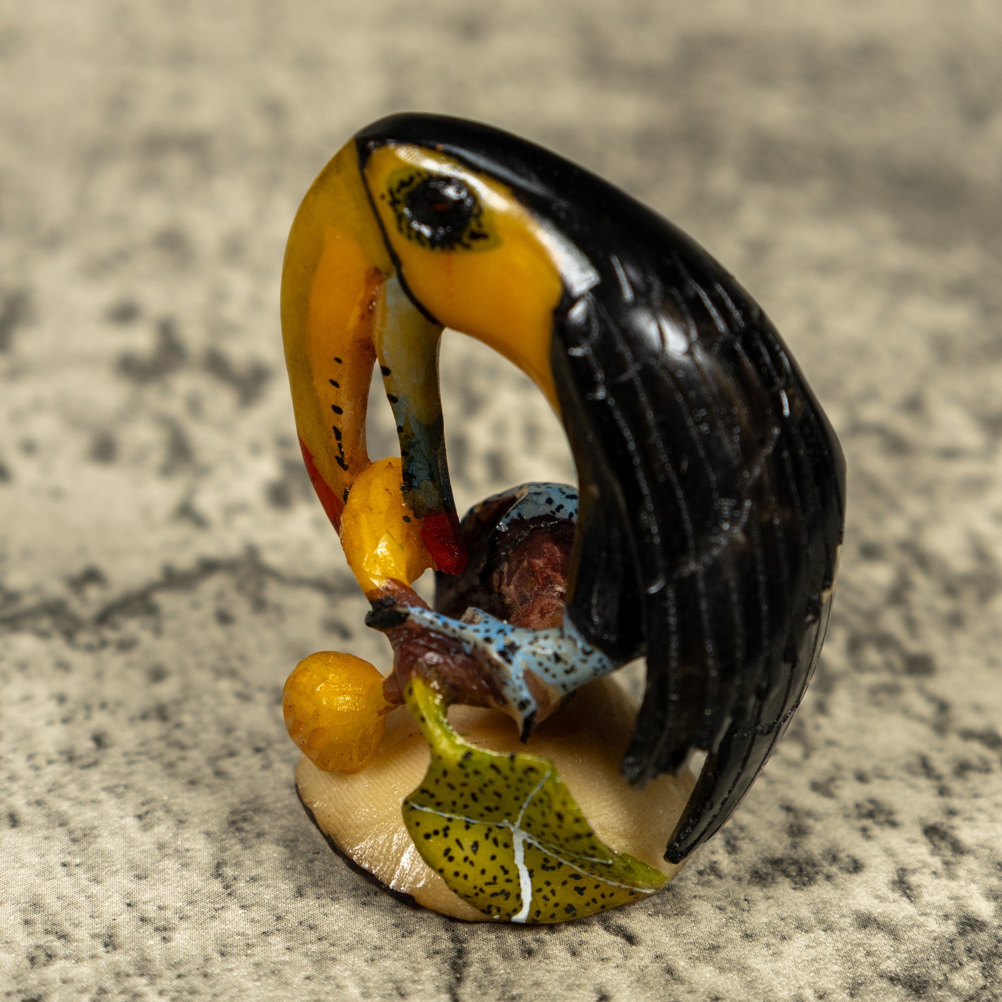 Black And Yellow Toucan Parrot Bird Tagua Carving