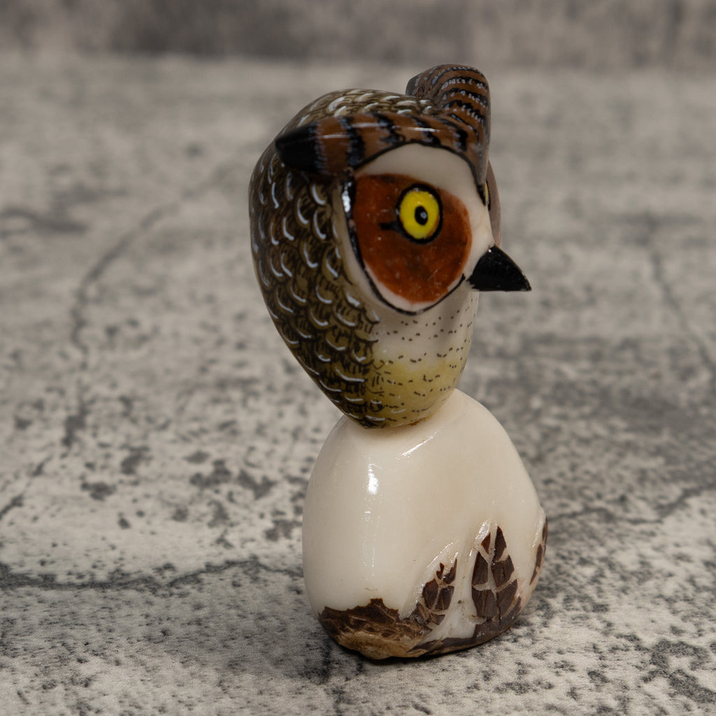 Owl Bird On Pedestal Tagua Carving
