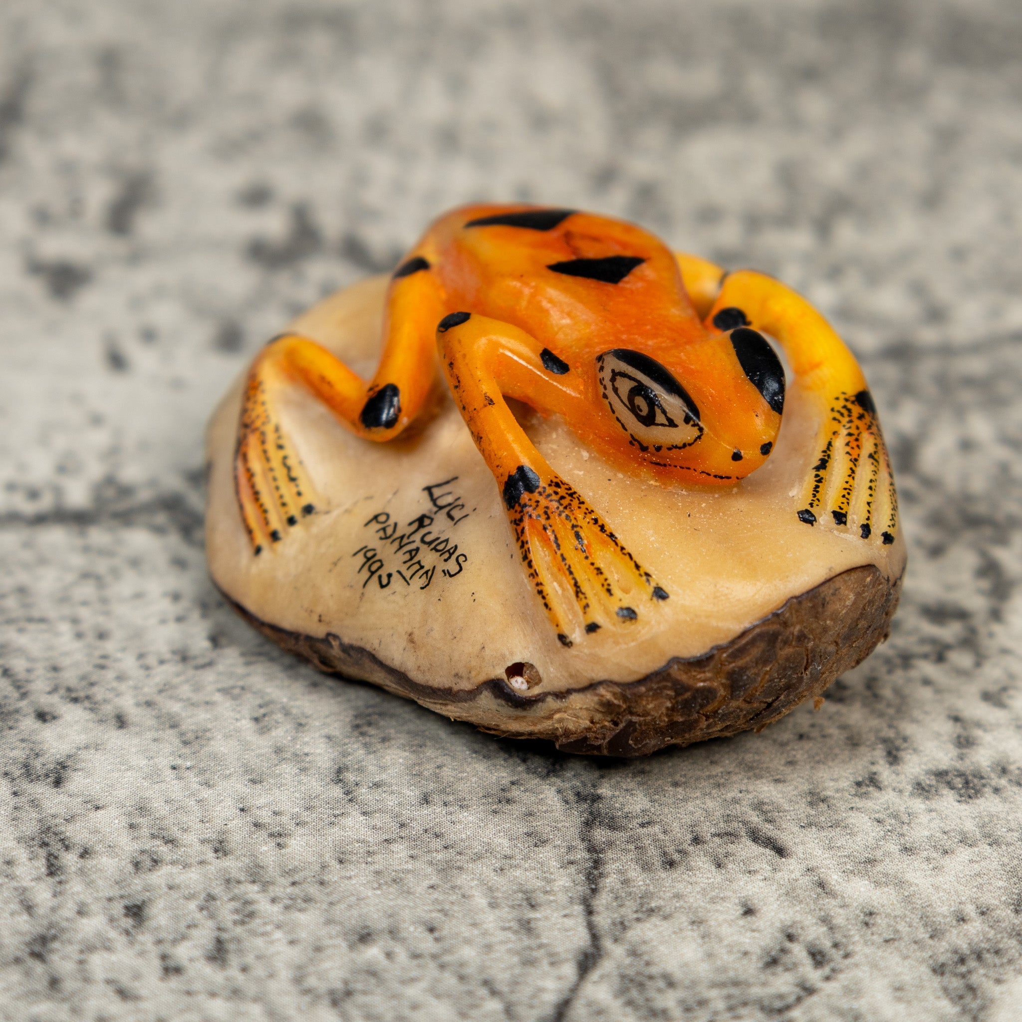 Orange And Black Frog Tagua Carving