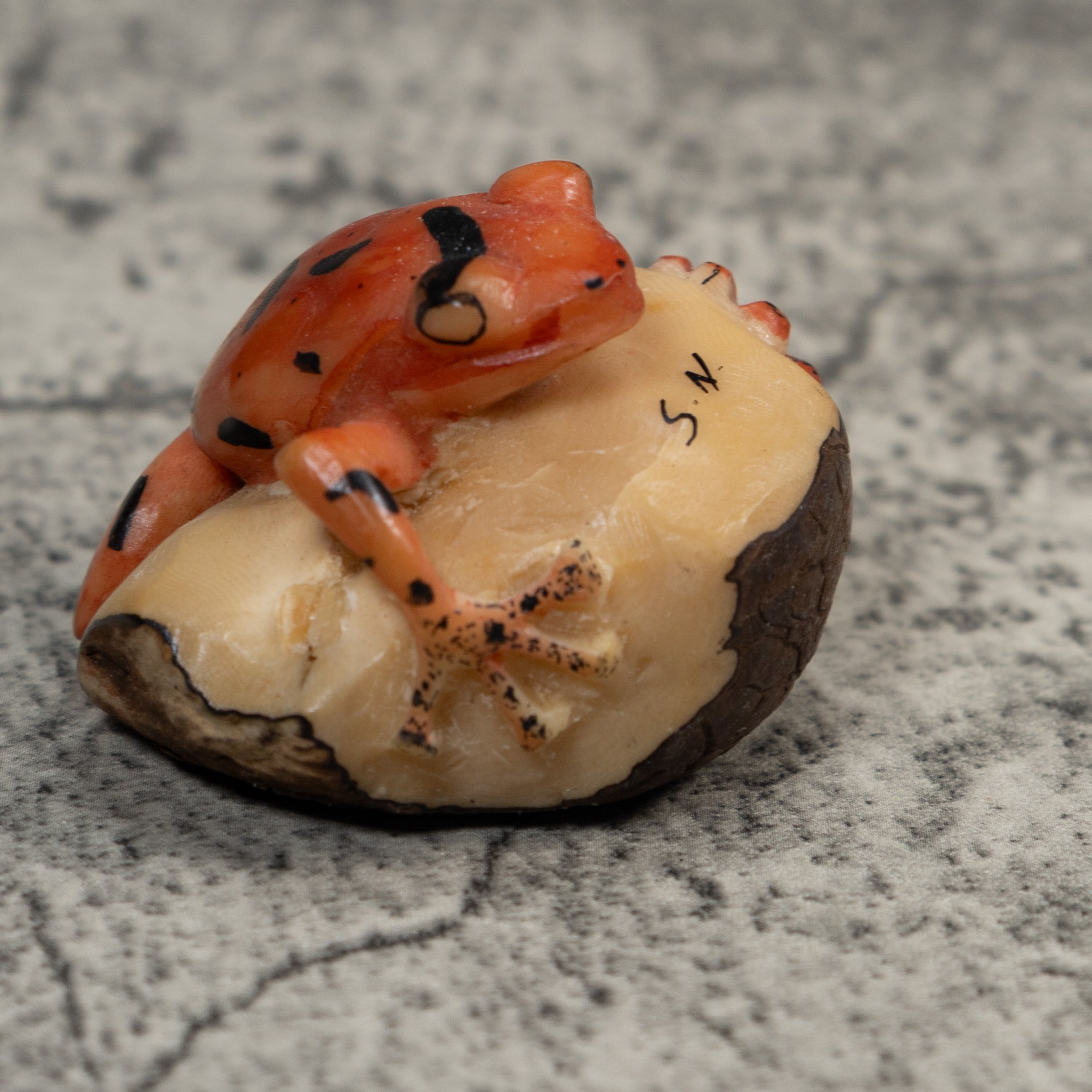 Vintage Orange And Black Anteater Tagua Carving