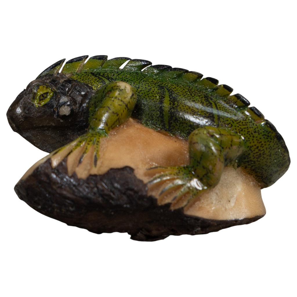 Green And Black Iguana Lizard Tagua Carving