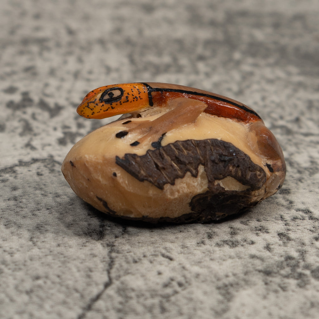Vintage Brown And Orange Gecko Lizard Tagua Carving