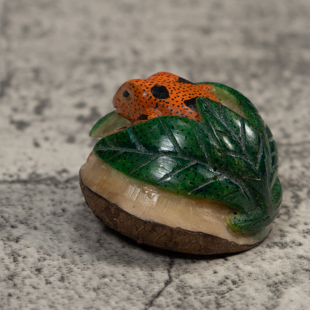 Vintage Orange Black And Green Frog Tagua Carving