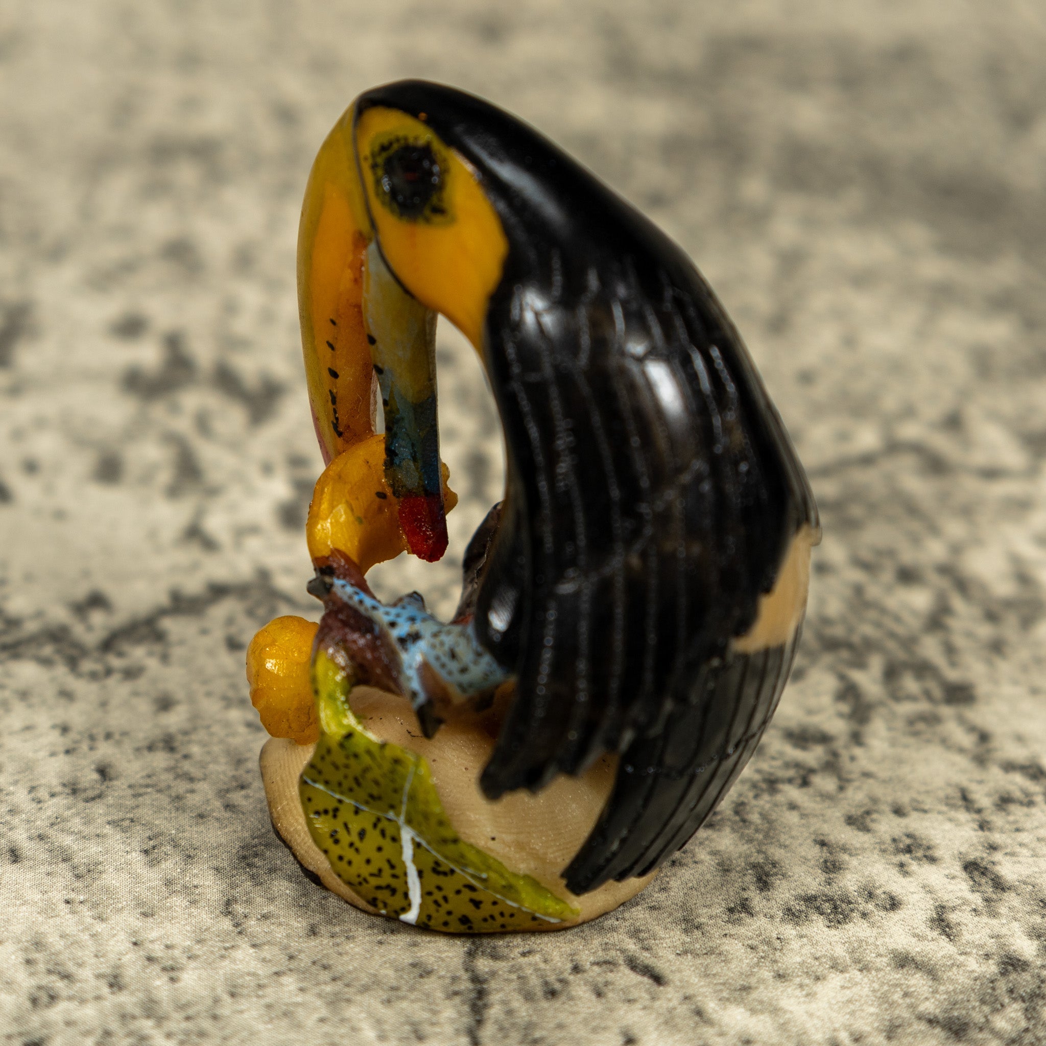 Black And Yellow Toucan Parrot Bird Tagua Carving