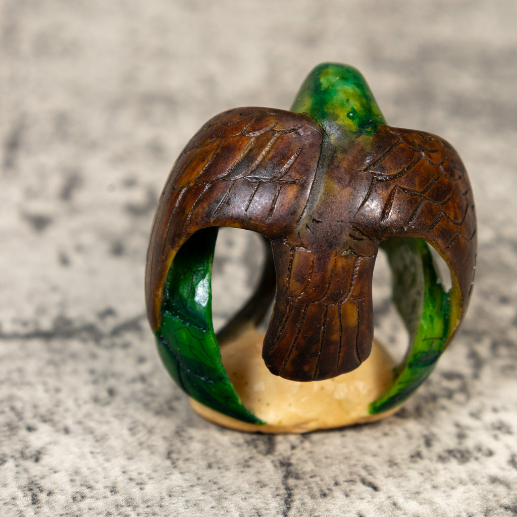 Vintage Green Yellow And Brown Hummingbird Tagua Carving