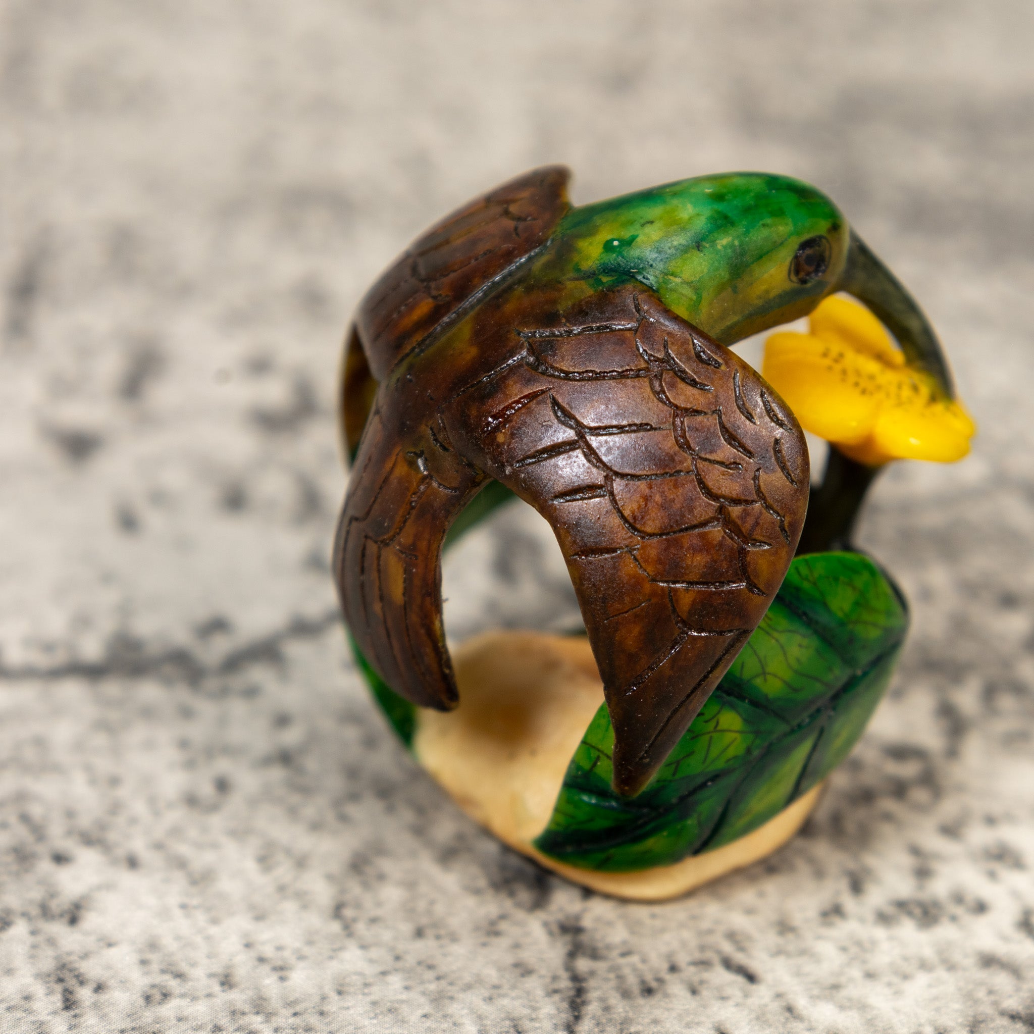 Vintage Green Yellow And Brown Hummingbird Tagua Carving