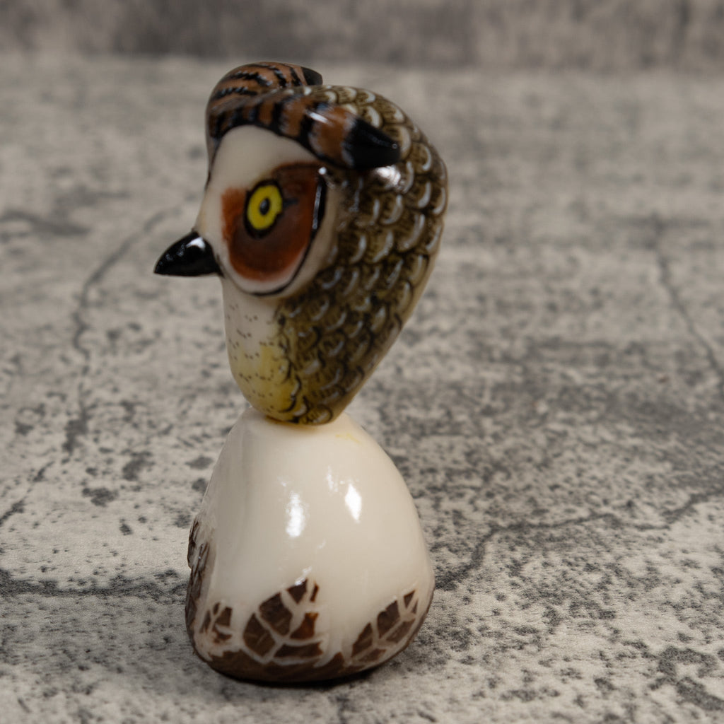 Owl Bird On Pedestal Tagua Carving