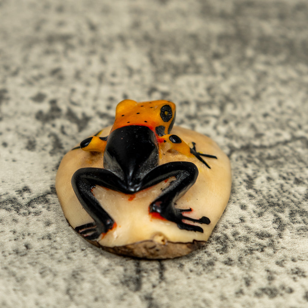Vintage Black And Orange Poison Dart Frog Tagua Carving